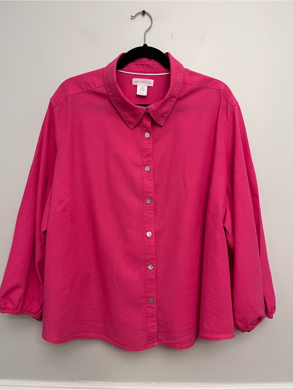 Cynthia Rowley Bright Pink Linen Blend Button Down Shirt, Size 3X